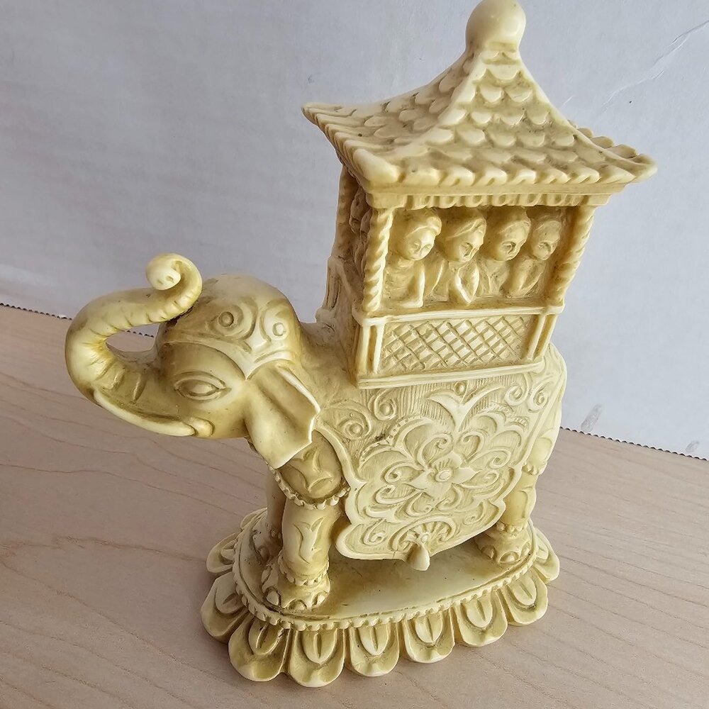 Vintage Elephant Figurine - Wony Ltd Made in Italy Resin Elephant BASKET PEOPLE
